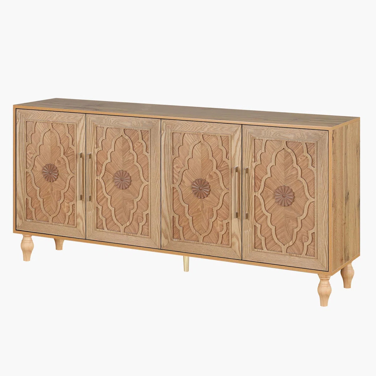Wood Storage Cabinet with Carved Door and Metal Handle, Versatile and Stylish for Home Decor