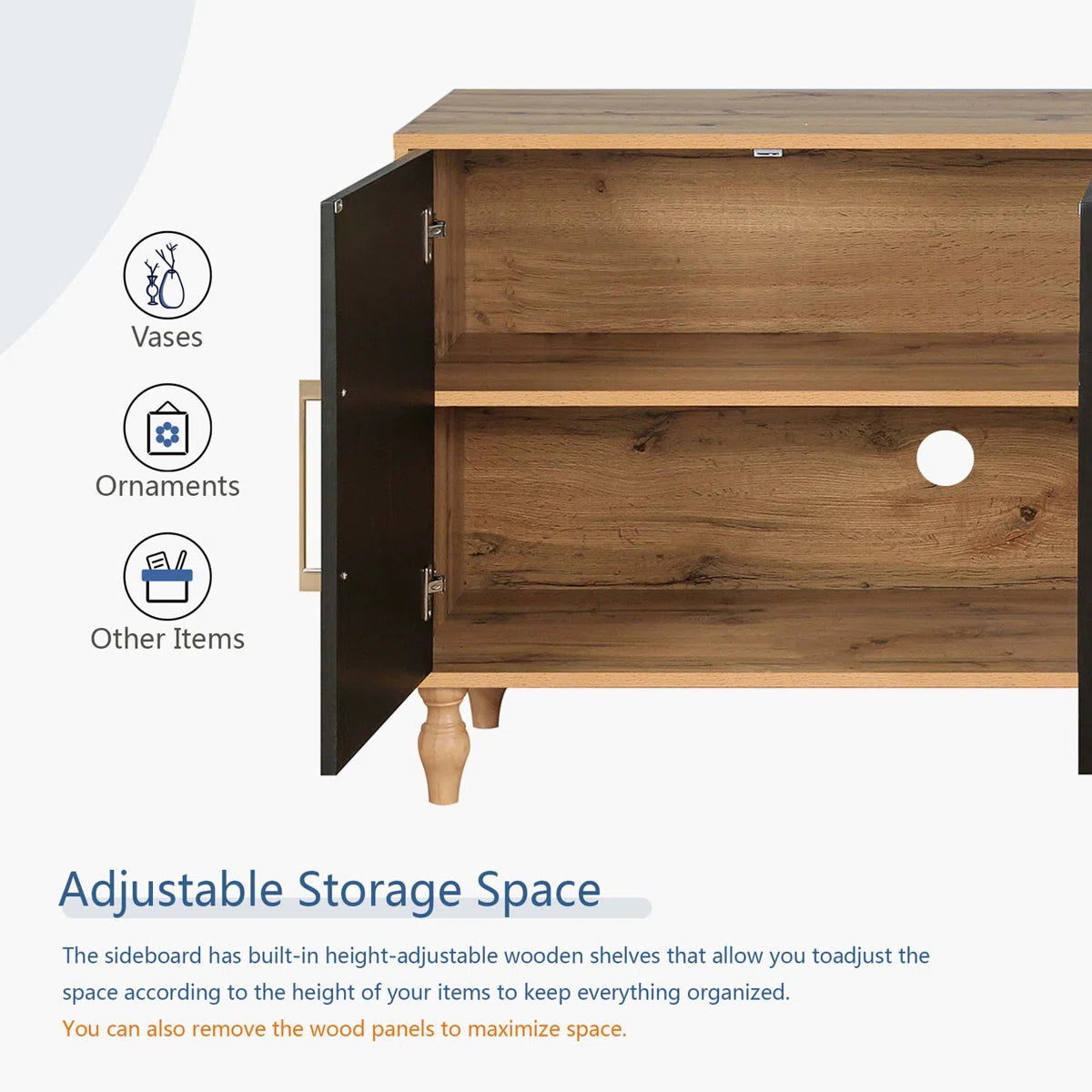 Wood Storage Cabinet with Carved Door and Metal Handle, Versatile and Stylish for Home Decor - OUCHCART | Cabinet