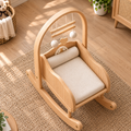 Wooden Baby Rocking Cradle with Arch Frame, Natural Wood Baby Crib with Curved Rocker Base, Soft Mattress and Hanging Musical Mobile, Modern Nursery Furniture for Baby Room