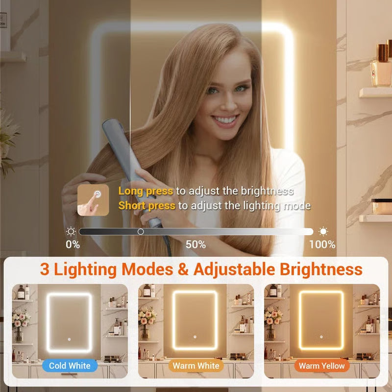 Wooden Makeup Vanity Table Set – LED Mirror, 7 Drawers, 6 Shelves, Hair Dryer Rack & Marble White Finish