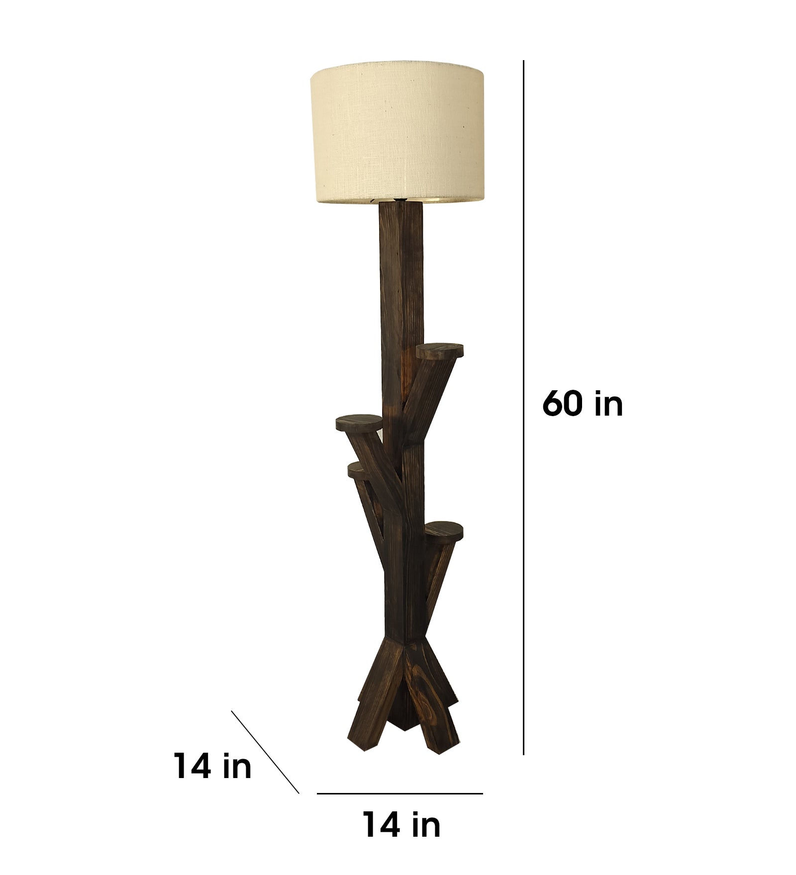 Woods Wooden Floor Lamp with Brown Base and Jute Fabric Lampshade