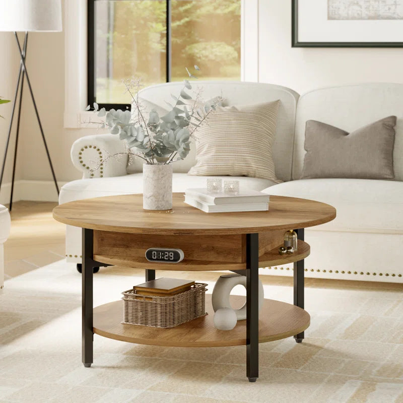 Small Round Lift-Top Coffee Table with Double-Layer Storage,