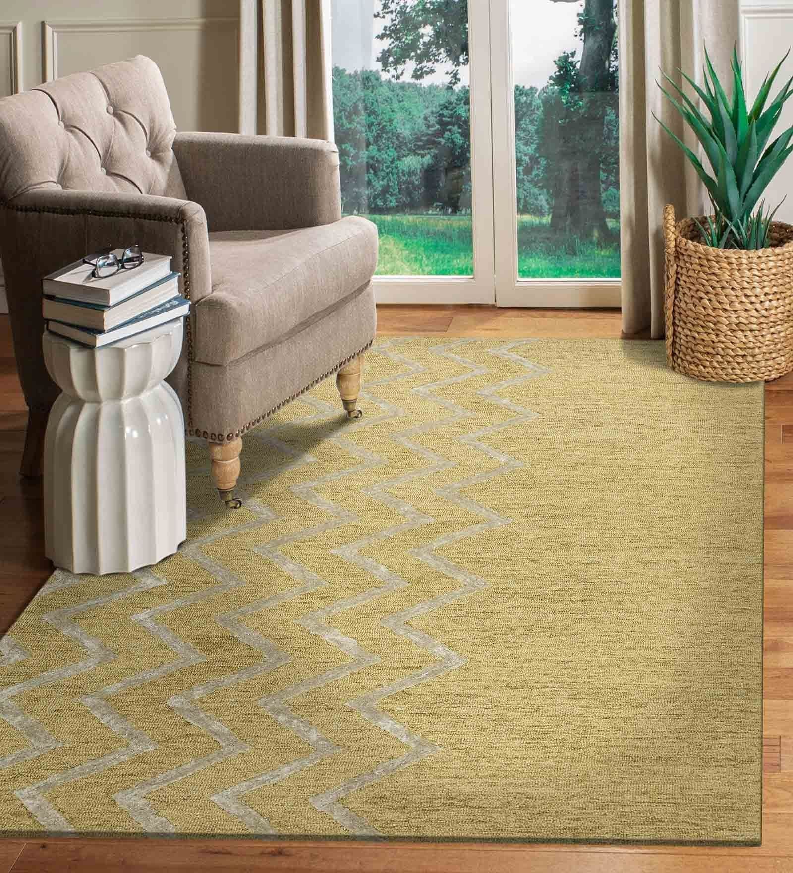 GOLD Wool & Viscose Canyan 4x6 Feet  Hand-Tufted Carpet - Rug
