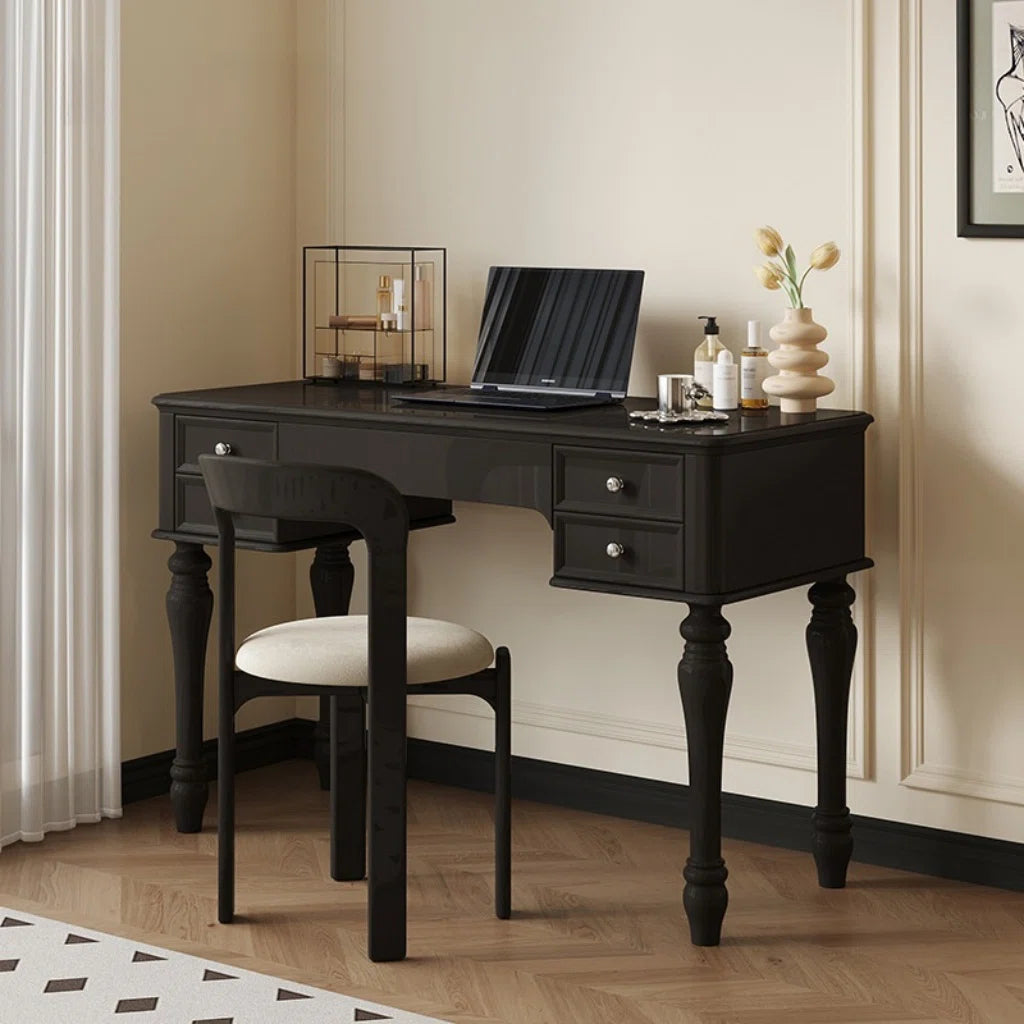 Modern Black Vanity Table with Mirror & Smart Storage – Solid & Engineered Wood