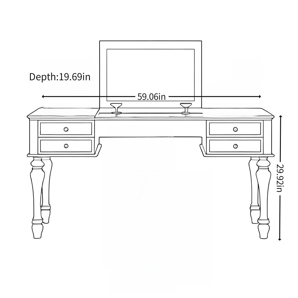Modern Black Vanity Table with Mirror & Smart Storage – Solid & Engineered Wood
