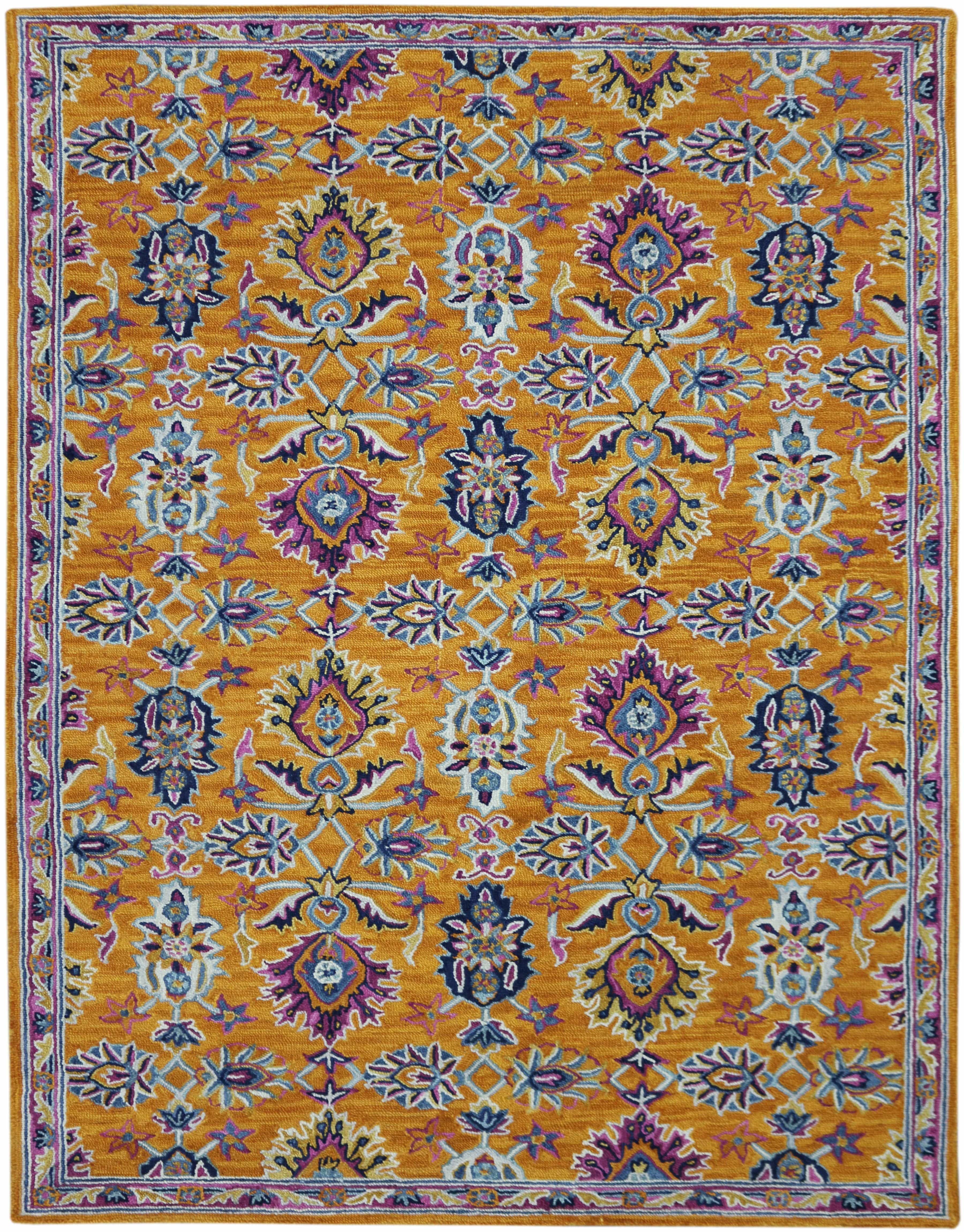 ORANGE Wool Boho 5X8 Feet  Hand-Tufted Carpet - Rug
