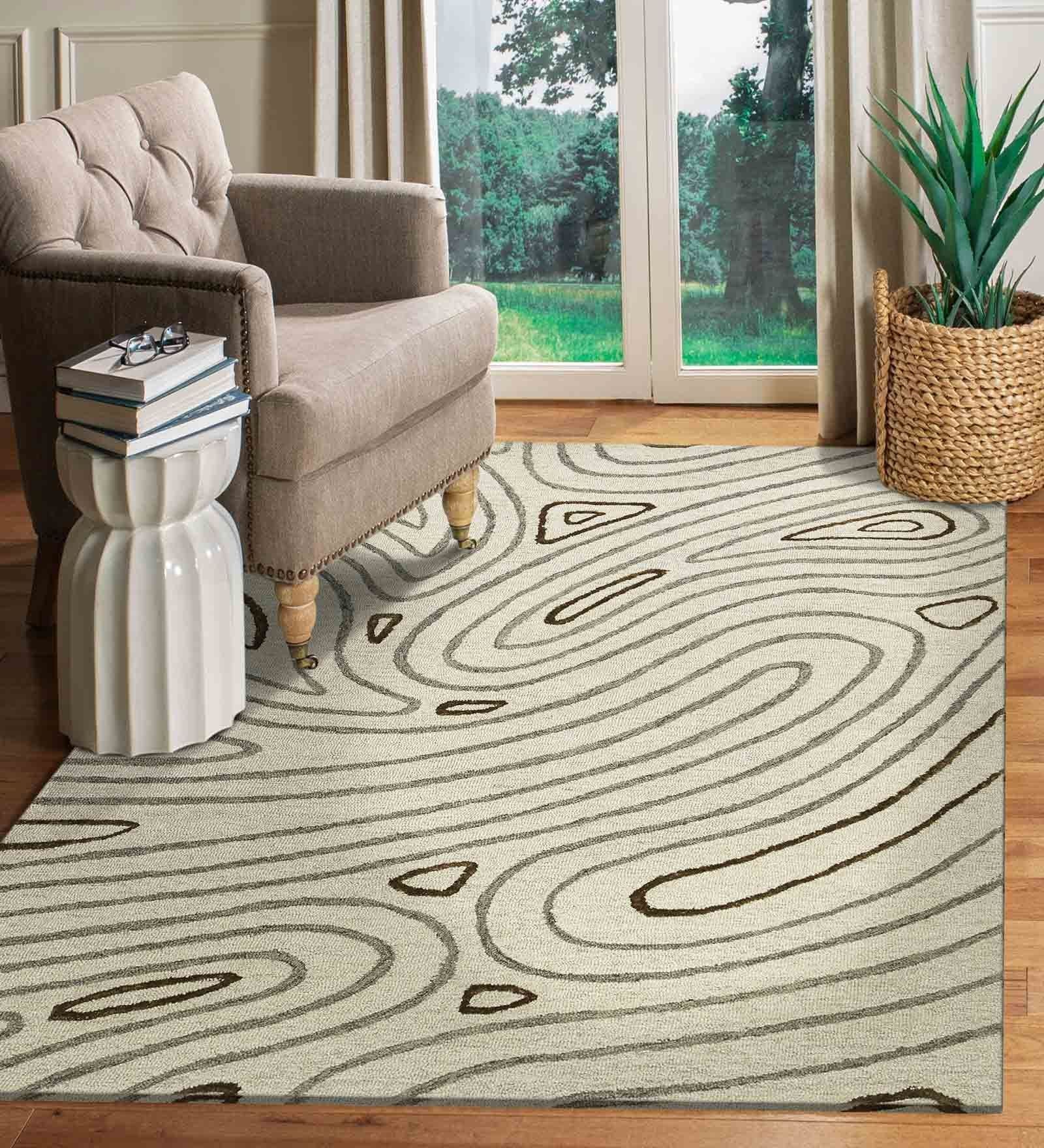 KHAKI Wool & Viscose Canyan 4x6 Feet  Hand-Tufted Carpet - Rug