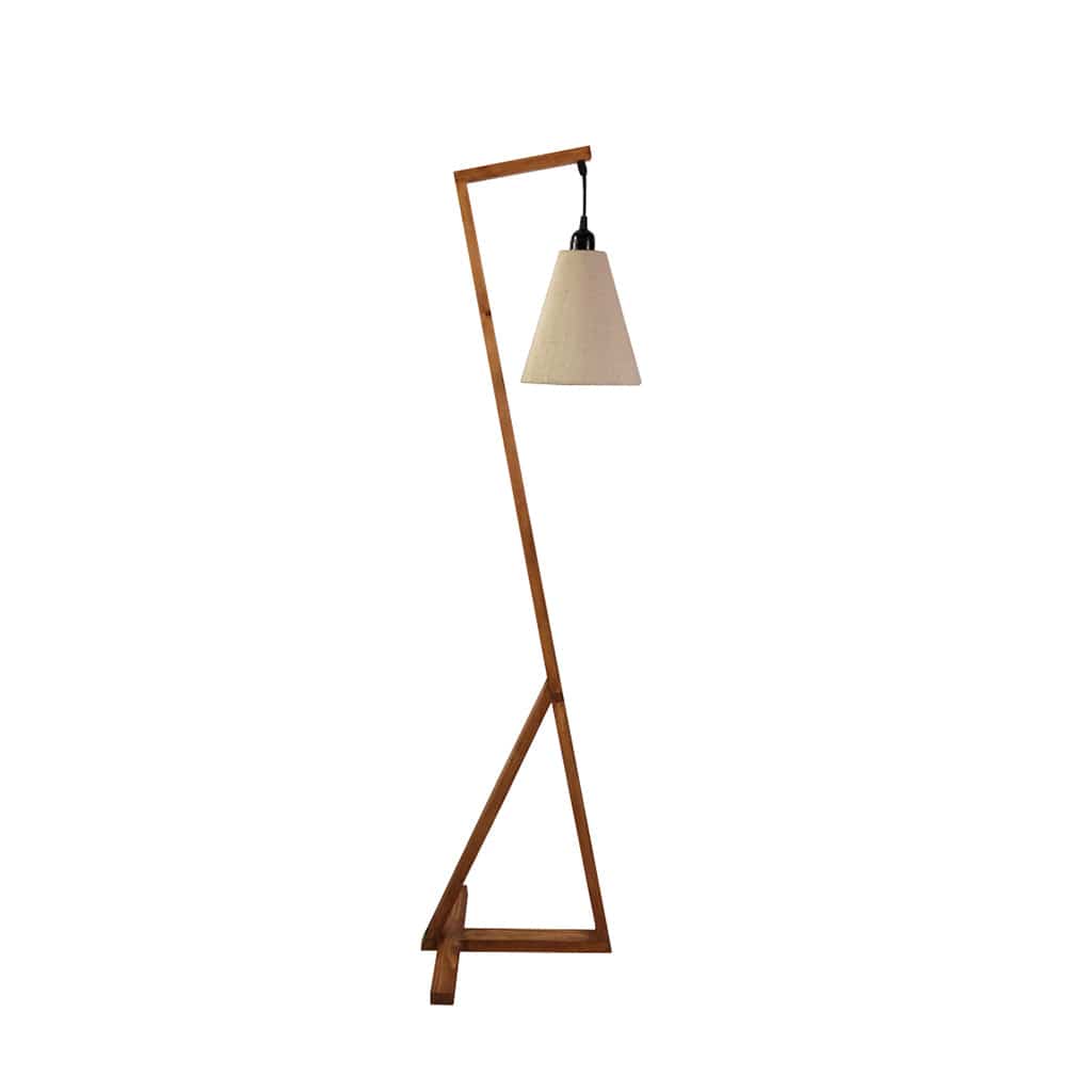 Zed Wooden Floor Lamp with Brown Base and Beige Fabric Lampshade (BULB NOT INCLUDED)