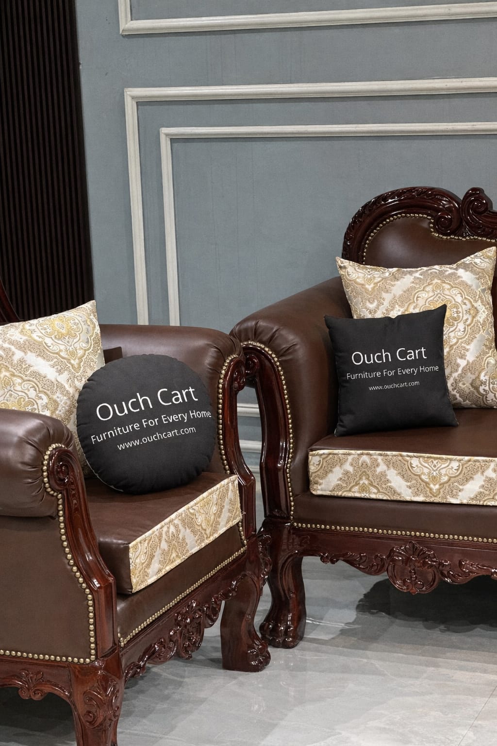 Luxury Classic Wooden Sofa Set (3+1+1) with Premium Upholstery | Royal Living Room Furniture