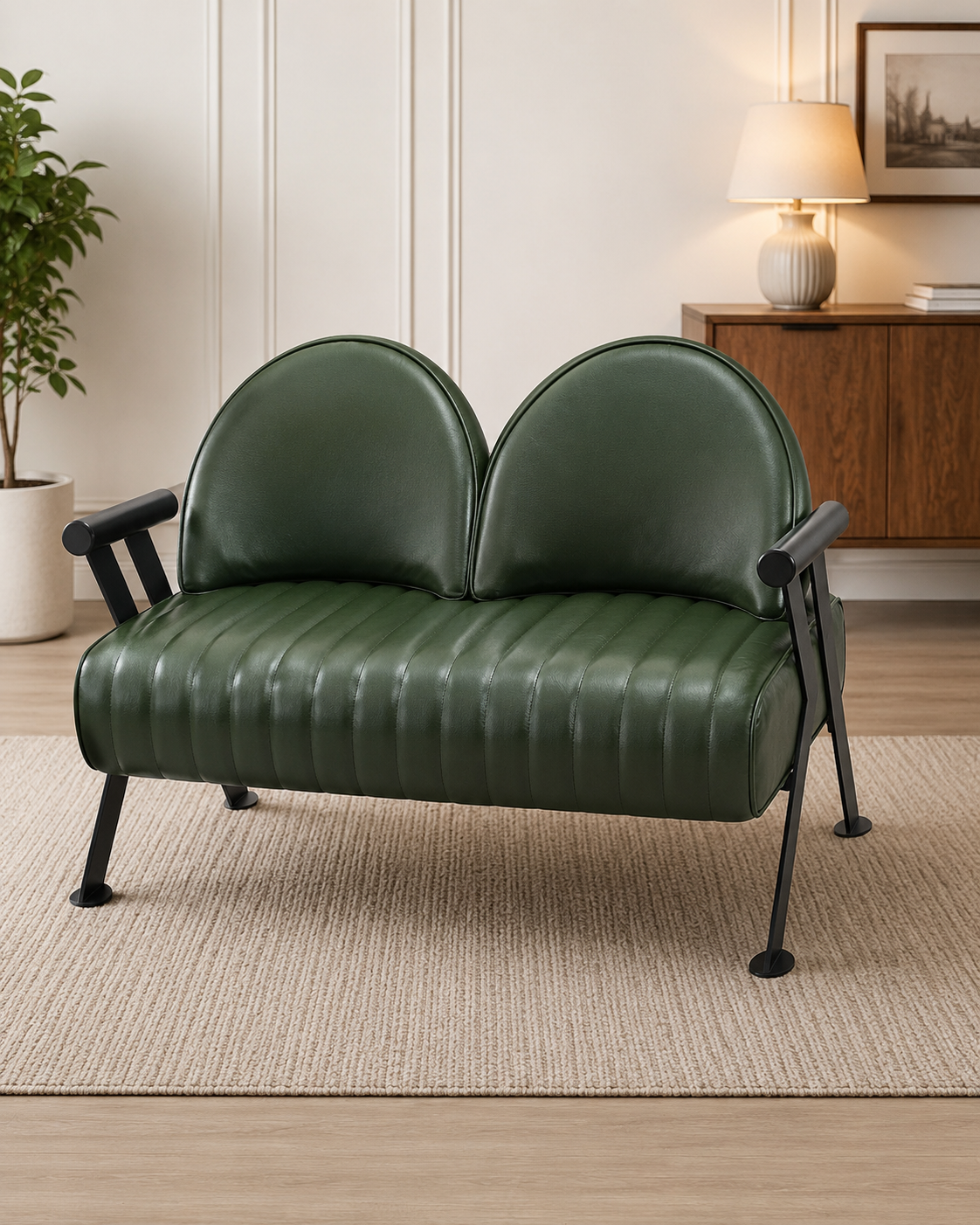 Modern Green Leather Loveseat Sofa | Premium Upholstered 2-Seater Accent Sofa with Metal Frame