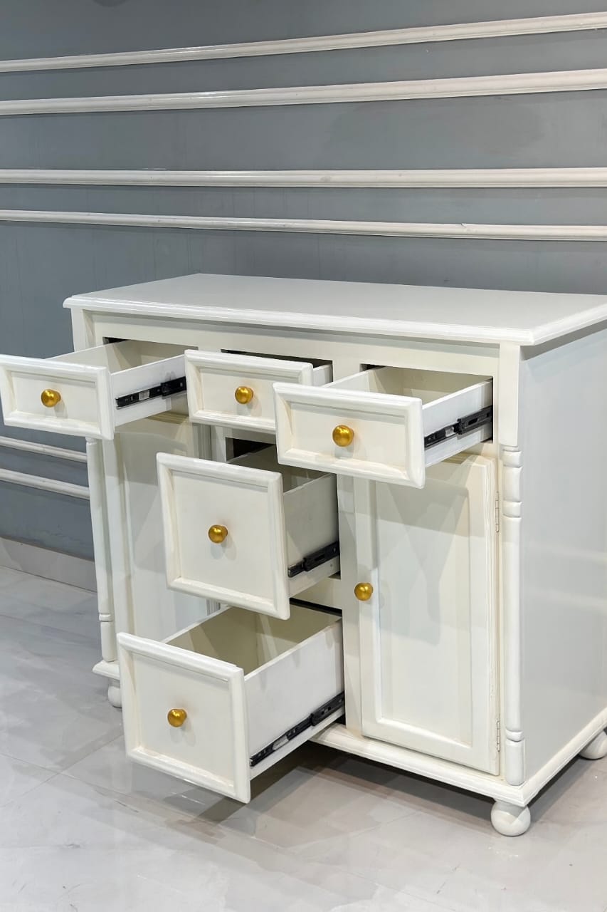 Elegant White Wooden Storage Cabinet with Drawers & Doors | Modern Console Sideboard