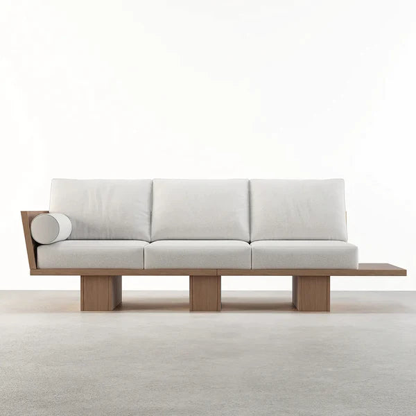 Miu Modern Solid Wood Living Room Sofa 3-Seater Cotton & Linen Upholstery
