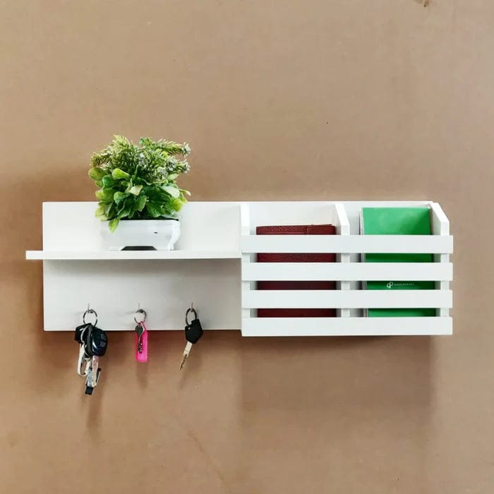 White Utility Shelf In PVC with Pocket and Hanging Hooks