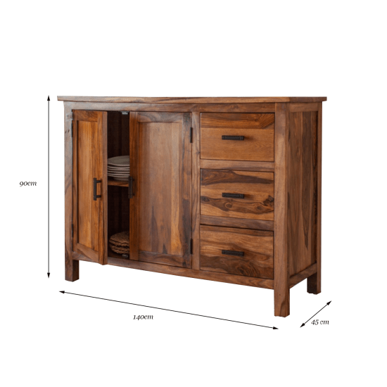 Brisbane Sheesham Wood Storage Cabinet with Three Drawer (Honey Finish)