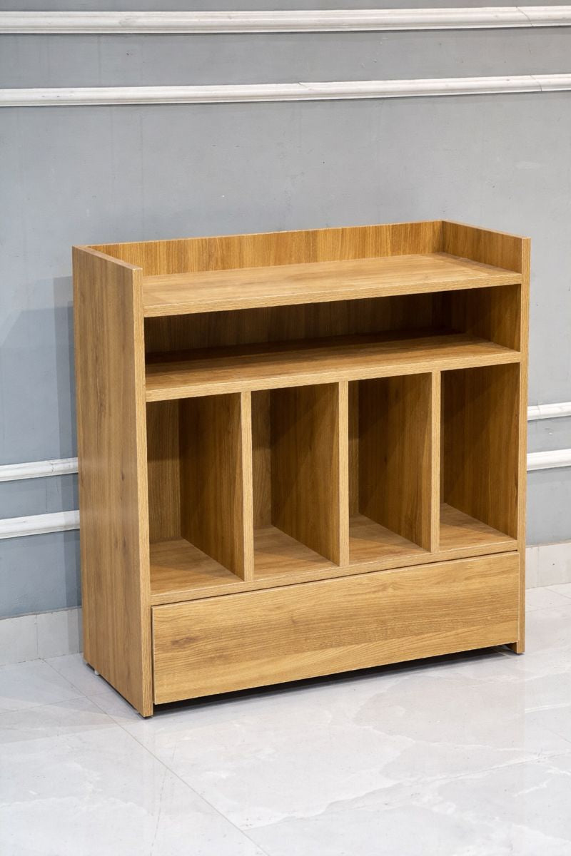 Modern Wooden Storage Cabinet with Open Shelves & Drawer | Multi-Utility Organizer