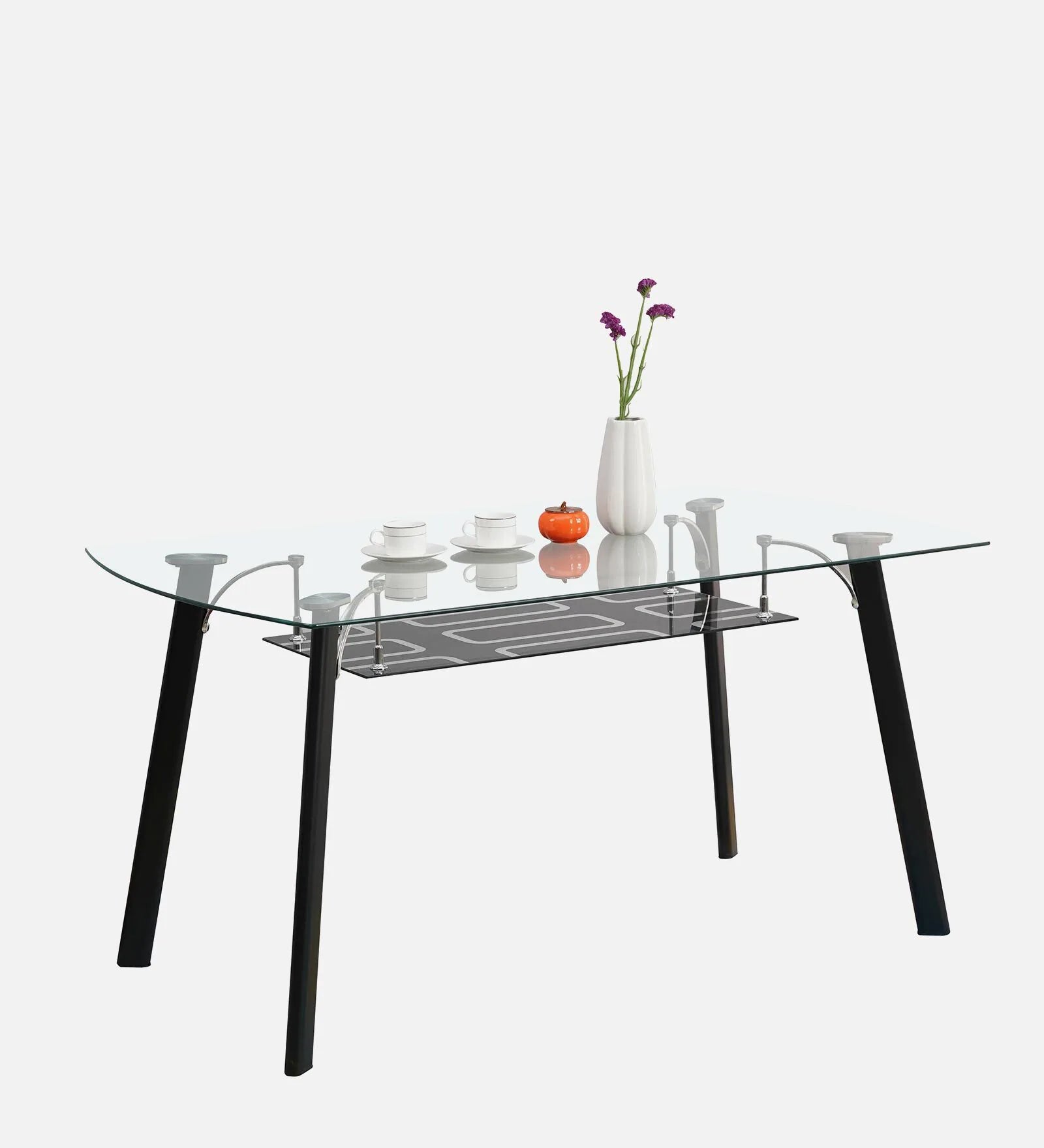 Glass 4 Seater Dining Set in Black Colour