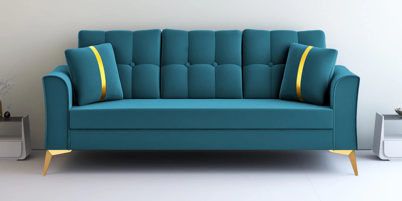 Premium Velvet 3 Seater Sofa In Blue Colour