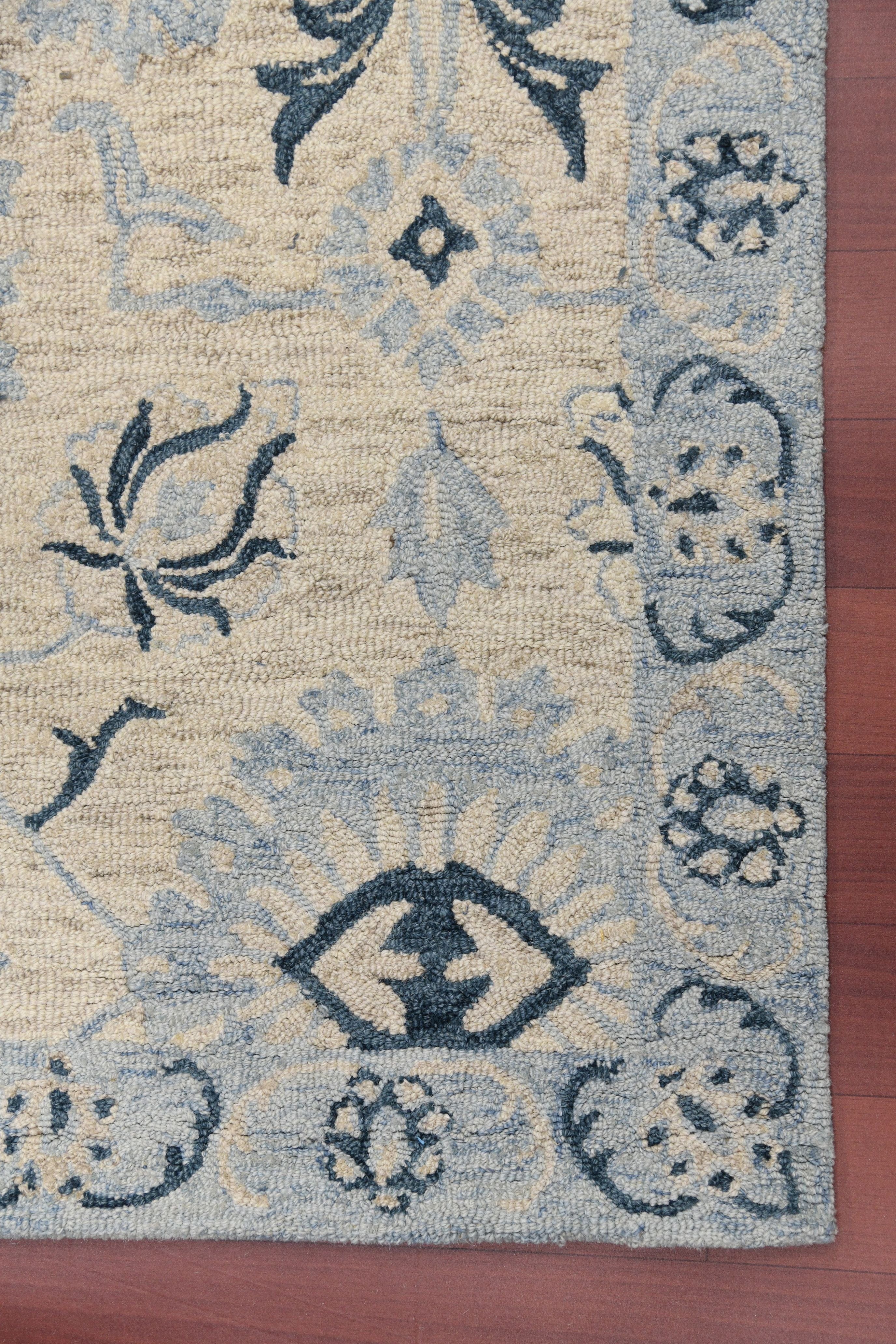 Light Blue Wool Romania 4x6 Feet  Hand-Tufted Carpet - Rug