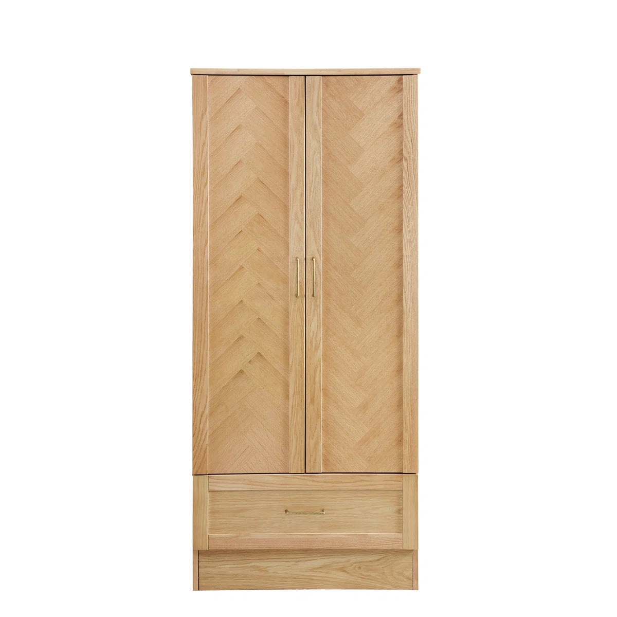 2-Door Solid Wood Wardrobe Closet Armoire with Drawer Hanging Rod Natural Finish
