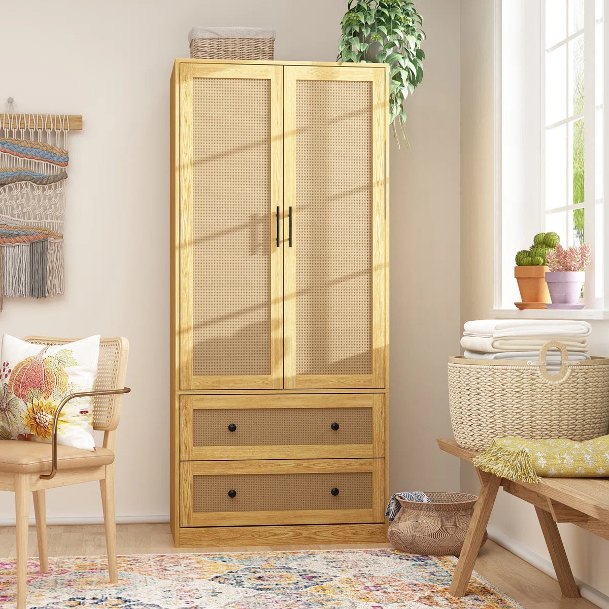 Premium Solid Wood Armoire Modern Bedroom Furniture