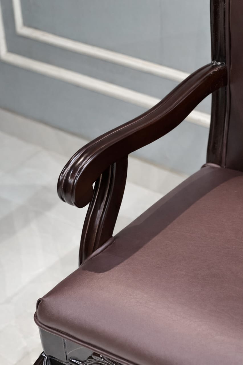 Luxury Solid Wood Leather Accent Chairs (Set of 2) – Hand-Carved Teak Armchairs for Living Room by Ouch Cart