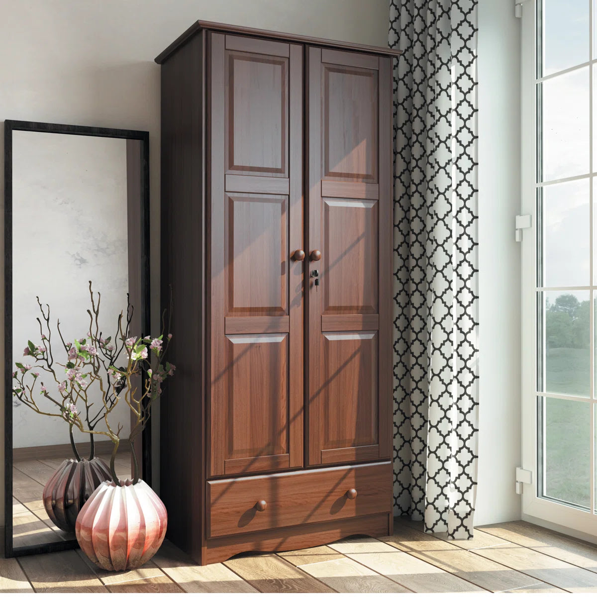 2-Door Solid Wood Wardrobe Armoire Primm Flexible with Secure Lock-OUCH CART | Wardrobe 