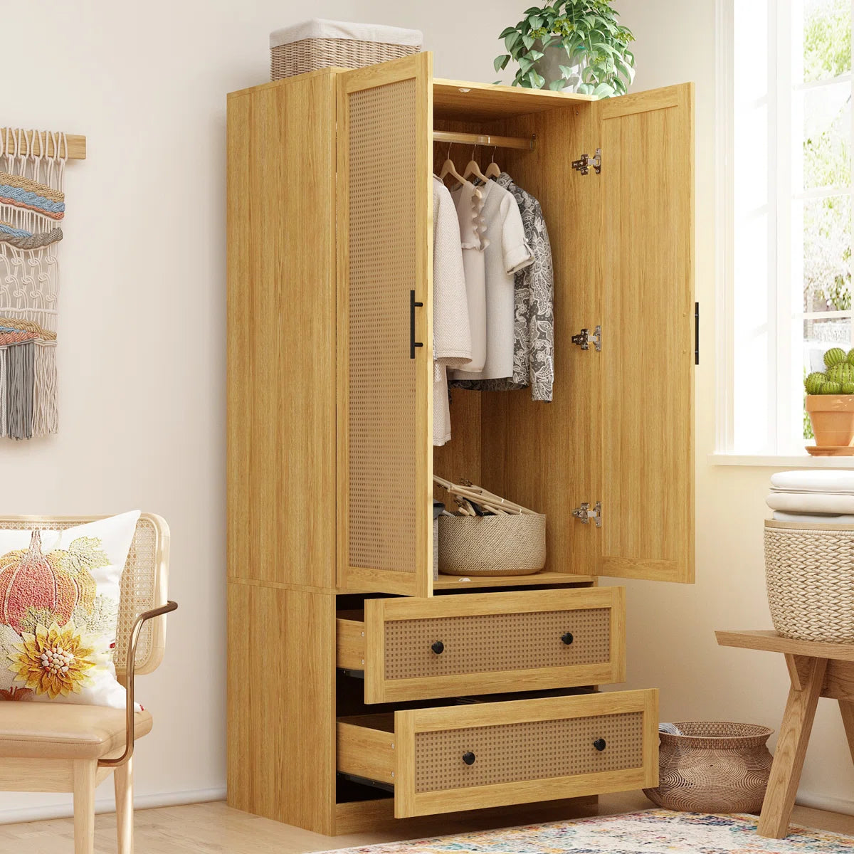 Premium Solid Wood Armoire Modern Bedroom Furniture