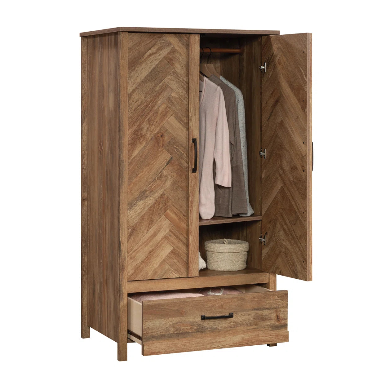 Elegant 2-Door Wooden Armoire Wardrobe with 3 Storage Shelves