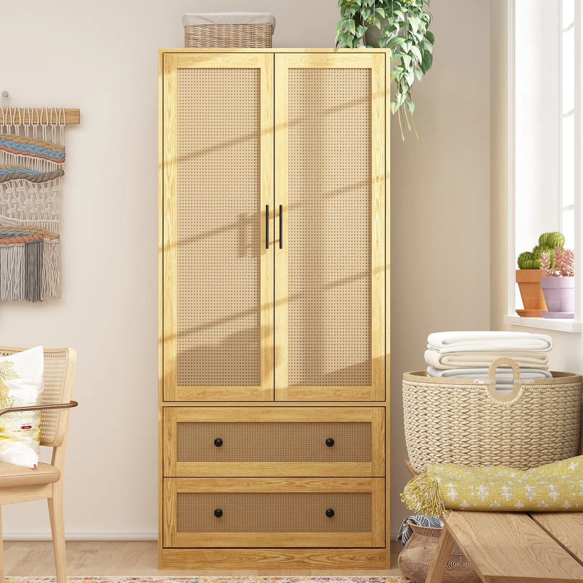 Premium Solid Wood Armoire Modern Bedroom Furniture