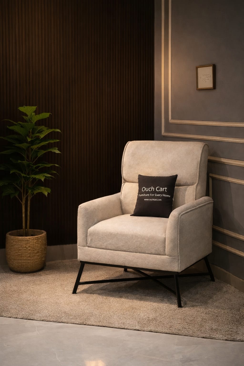 Modern Upholstered Armchair – Comfortable Fabric Accent Chair with Armrests