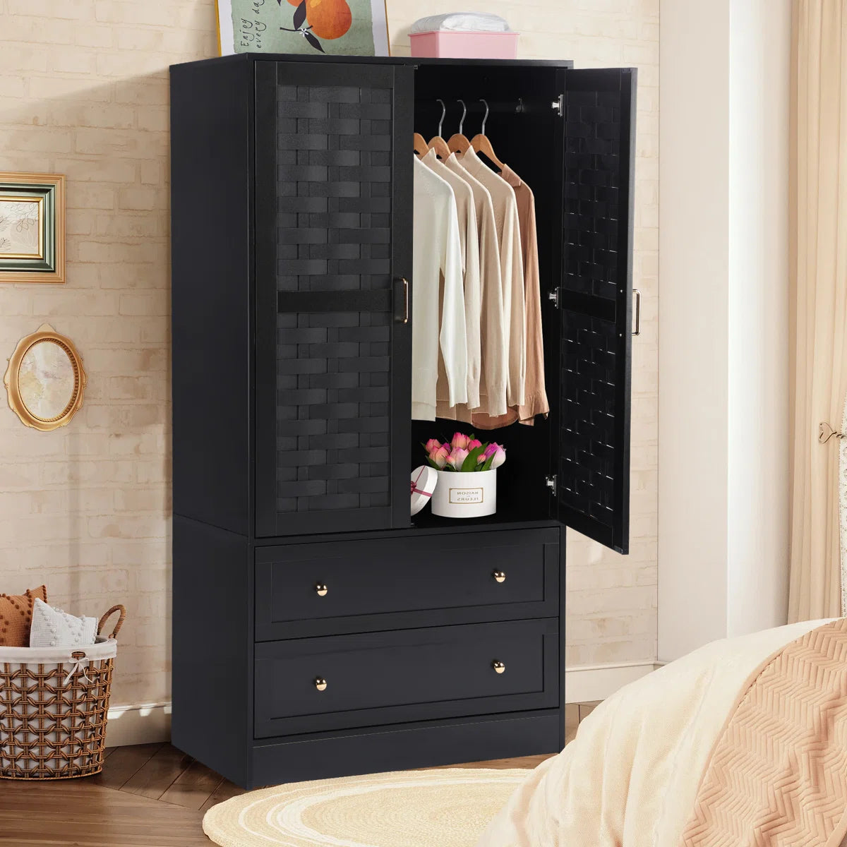 Romond Bedroom Armoire Functional and Stylish Solid Wood Wardrobe-OUCH CART | Wardrobe 