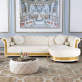 Luxury White L-Shaped Chesterfield Leather Sofa Set with Gold Accents