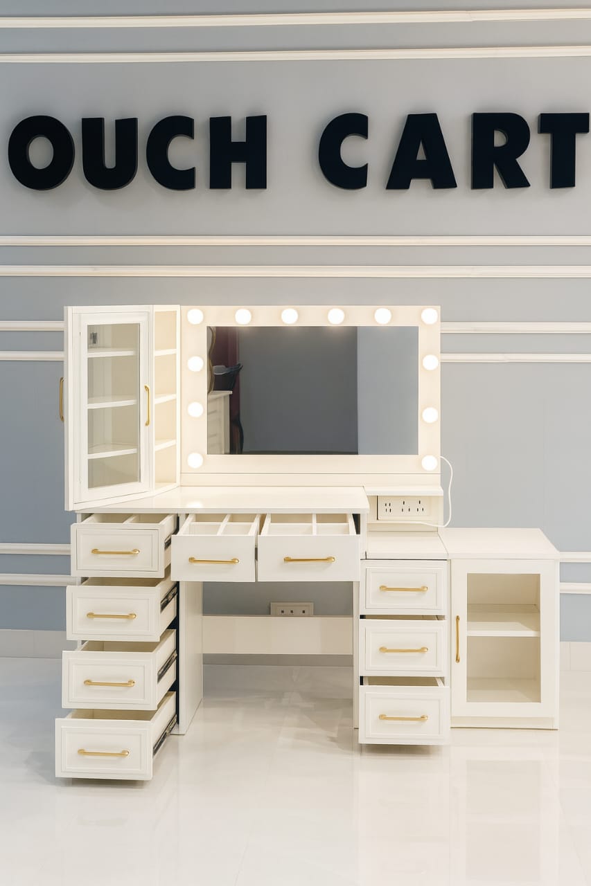 Luxury LED Mirror Dressing Table with Storage Drawers & Cabinet