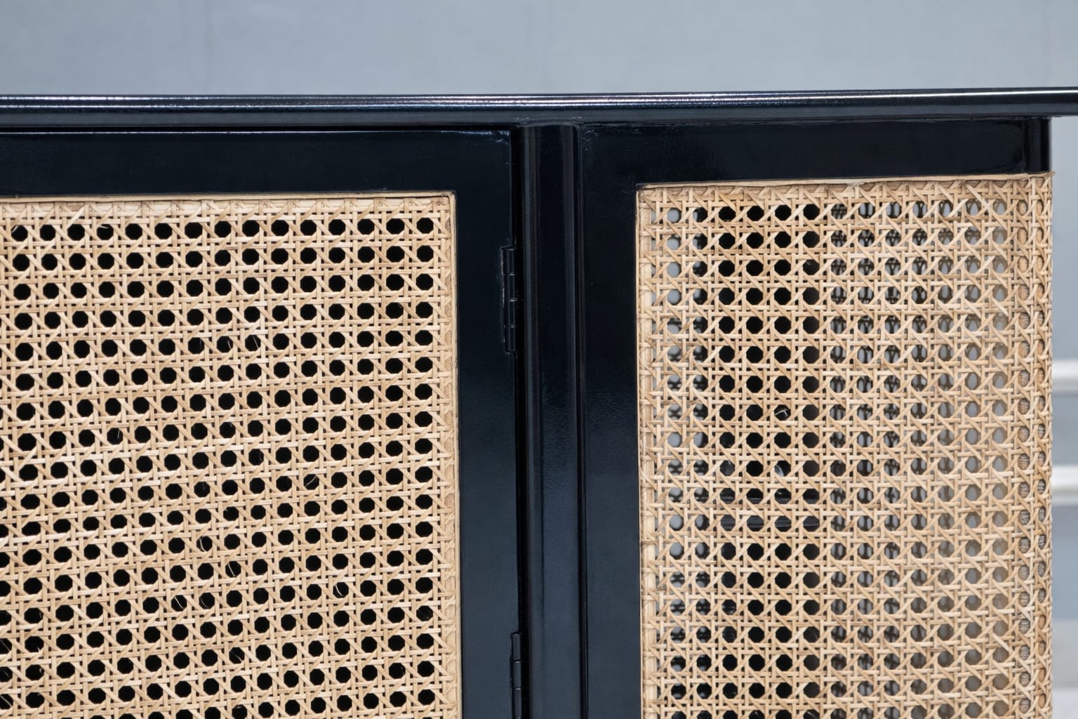 Chic Teak Wood & Rattan Black Sideboard – Stylish Storage Piece