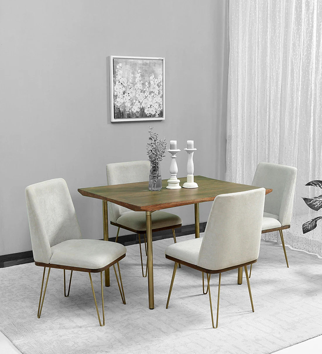 Solid Wood 4 Seater Dining Set in American Walnut Finish