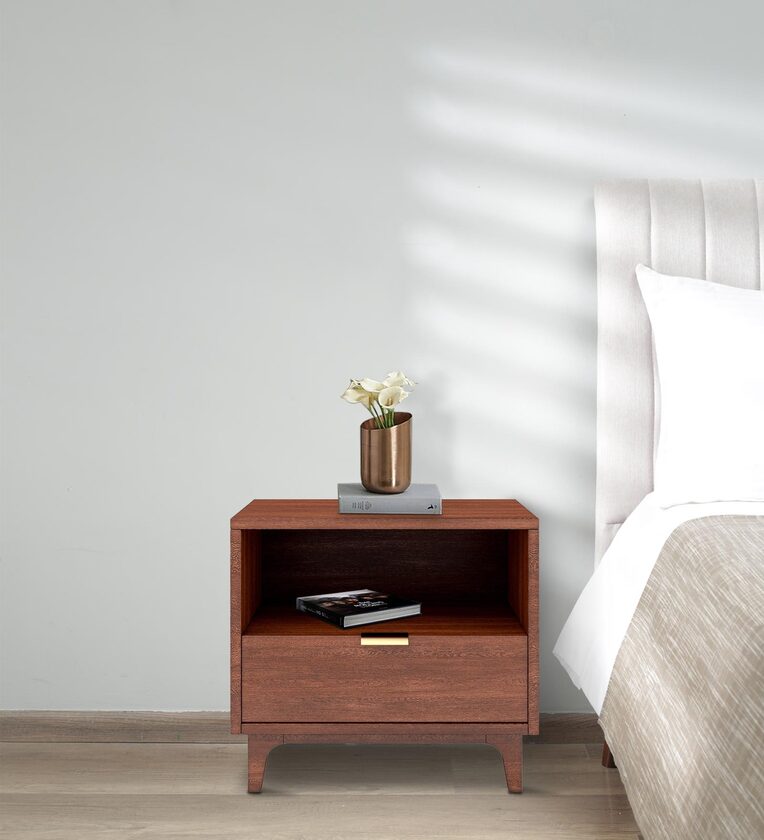 Olivia Bedside Table in Brown Finish with Drawer