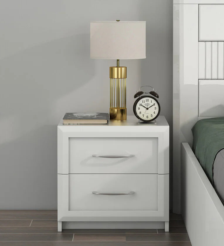Arctic Bedside Table in High Gloss White Finish