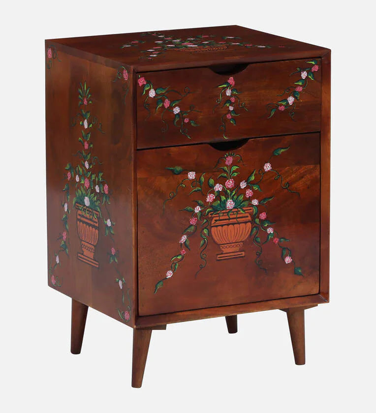 Solid Wood Bedside Table In Hand-Painted Multicolour With Premium Gloss finish
