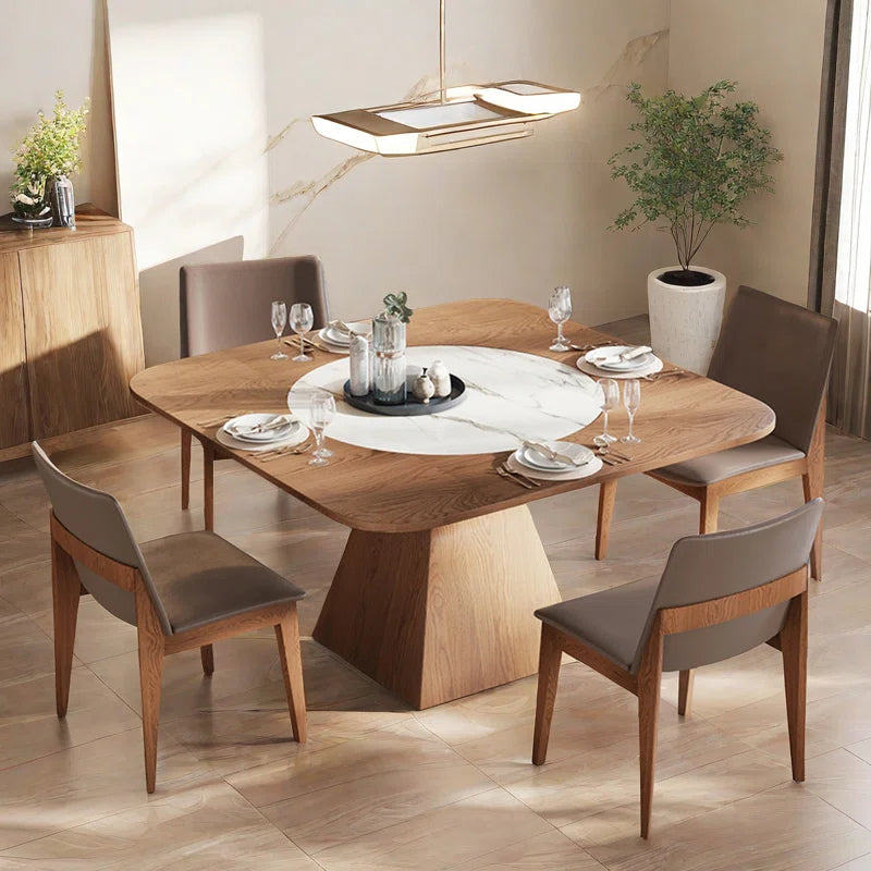 Rotatable Square Wooden Dining Table Sets