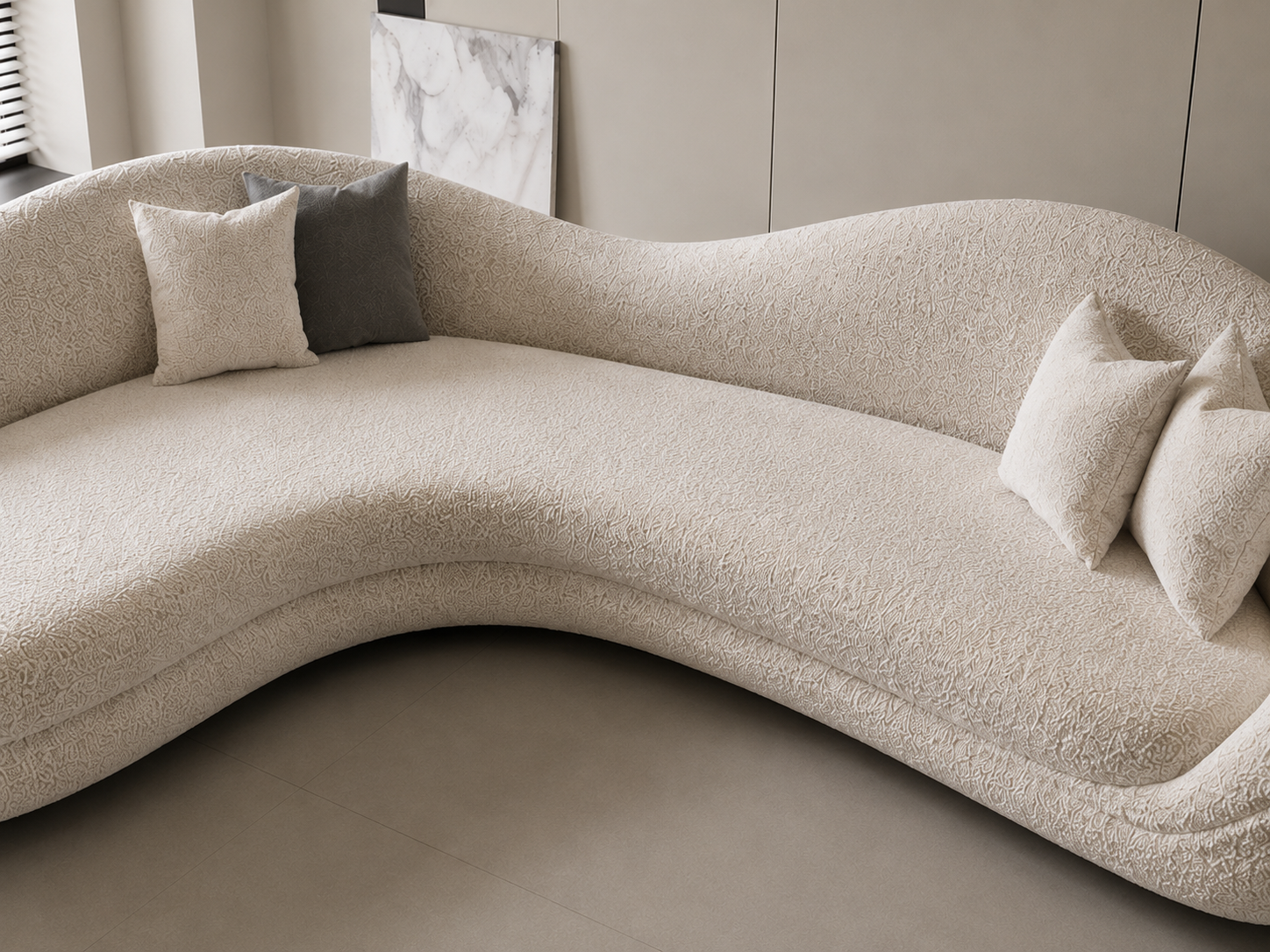 Ouch Cart Modern Curved Bouclé Sofa | Luxury Sculptural Upholstered Sectional Couch | Contemporary Minimalist Living Room Sofa | Cream White Designer Lounge Sofa