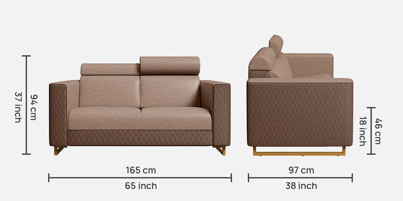 V3 Leatherette 2 Seater Sofa In Brown Colour