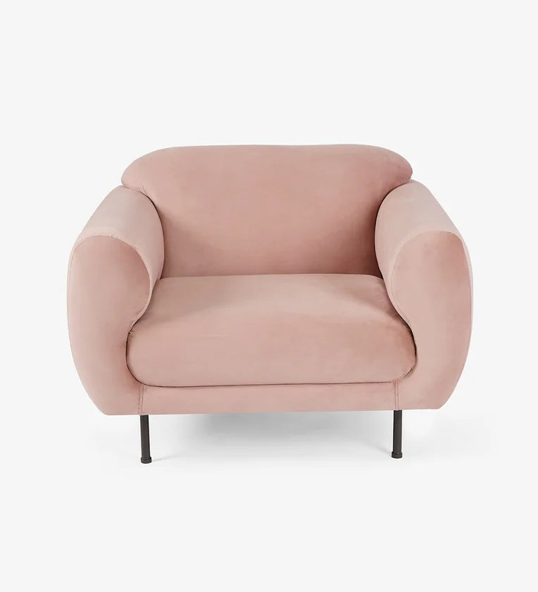 Fabric 1 Seater Sofa In Plush Pink Colour