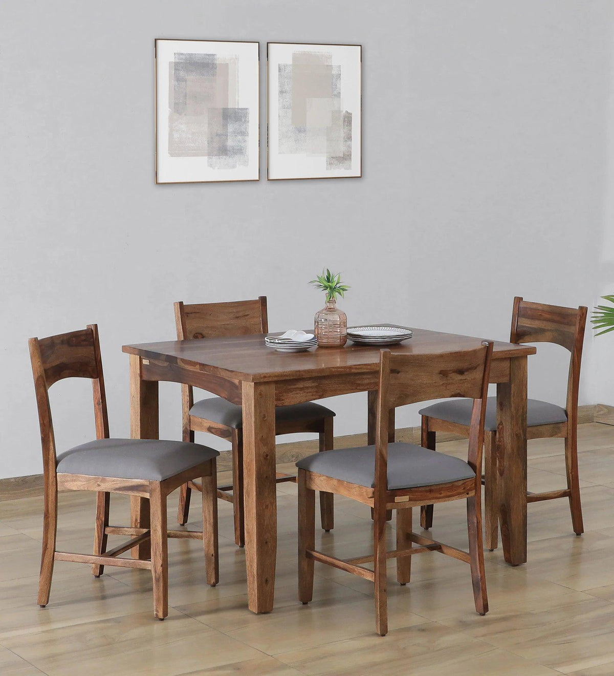 Sheesham Wood 4 Seater Dining Set in Scratch Resistant Rustic Teak Fin