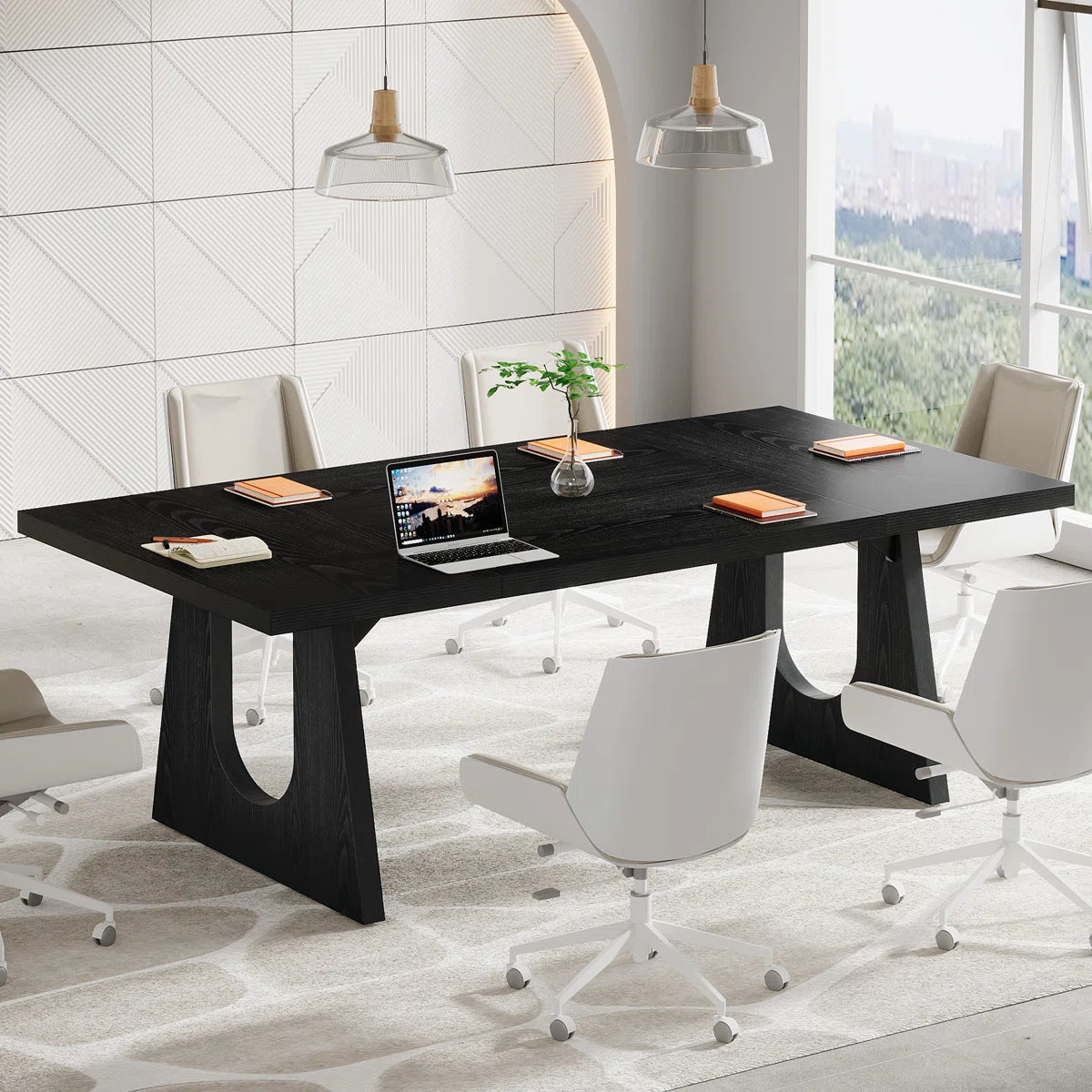 6 Ft Rectangle Wood Conference Table, 70.86" L X 35.43" W X 29.52" H Meeting Seminar Table Boardroom Desk For Office Meeting Conference Room