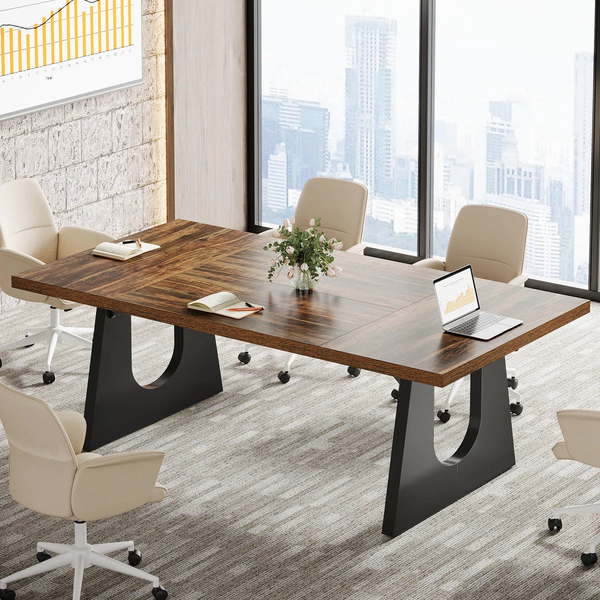 6 Ft Rectangle Wood Conference Table, 70.86" L X 35.43" W X 29.52" H Meeting Seminar Table Boardroom Desk For Office Meeting Conference Room