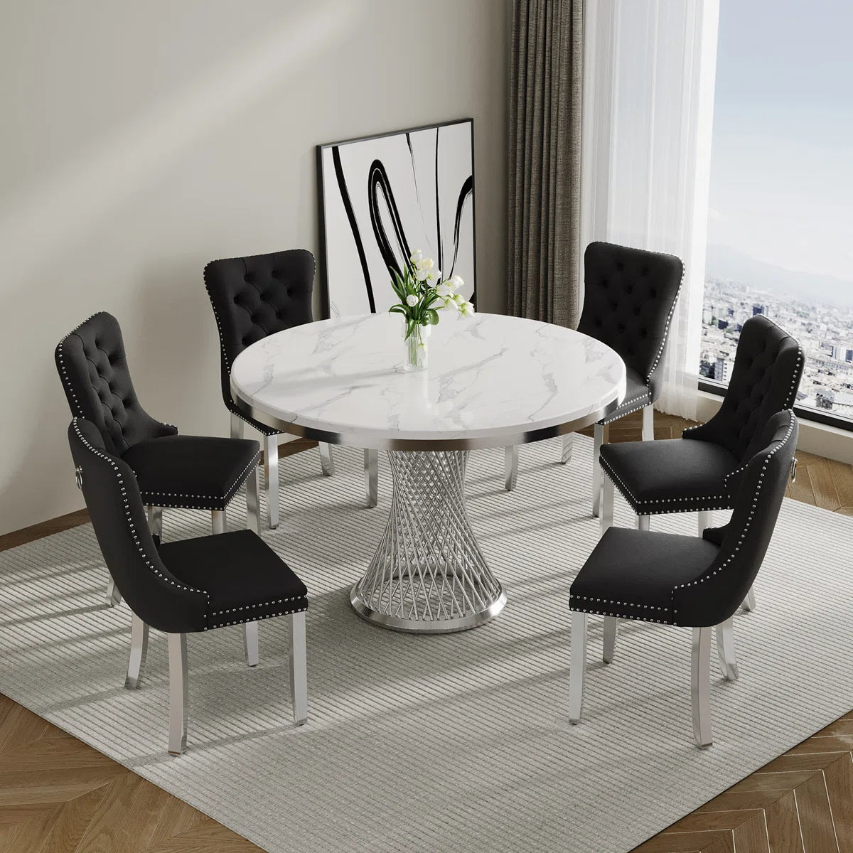 47" 6 - Person Round Marble Dining Table set