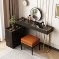 Andraz Modern Corner Makeup Vanity Desk with Glass Top and Integrated Power