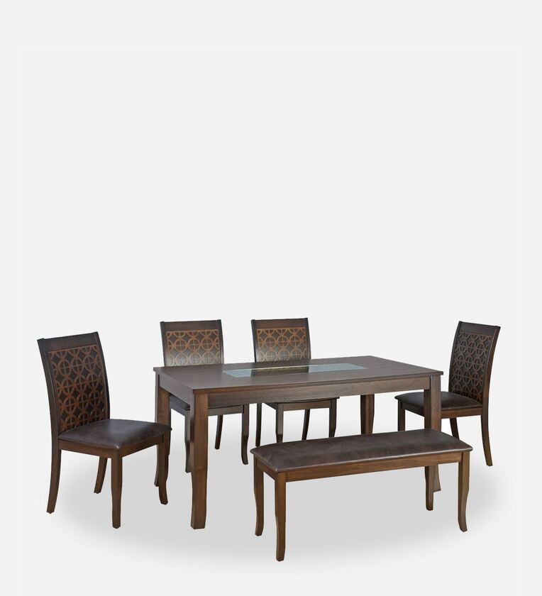 6 Seater Dining Set in Walnut Finish with Bench