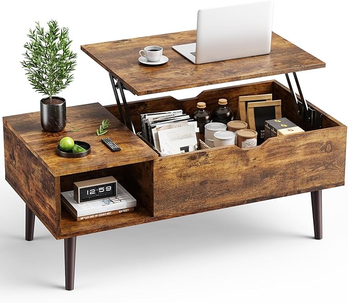 OLIXIS Wood Lift Top Coffee Table with Hidden Compartment and Large Storage Shelf, Lift Tabletop Dining Center Table for Home Living Room Office-OUCH CART | Coffee table