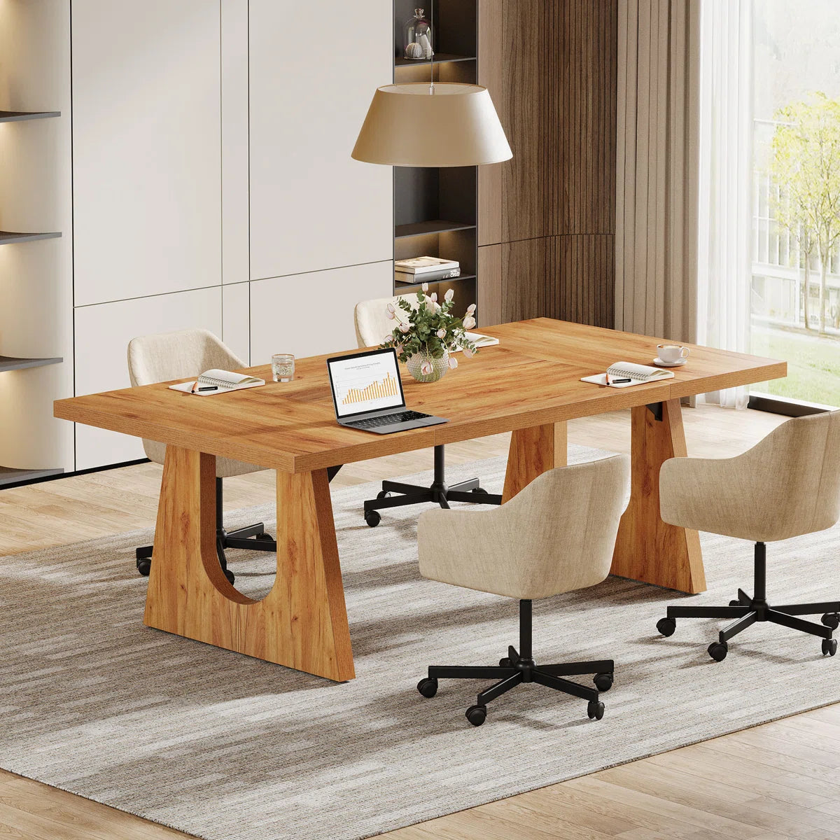 6 Ft Rectangle Wood Conference Table, 70.86" L X 35.43" W X 29.52" H Meeting Seminar Table Boardroom Desk For Office Meeting Conference Room-OUCH CART  | Chair